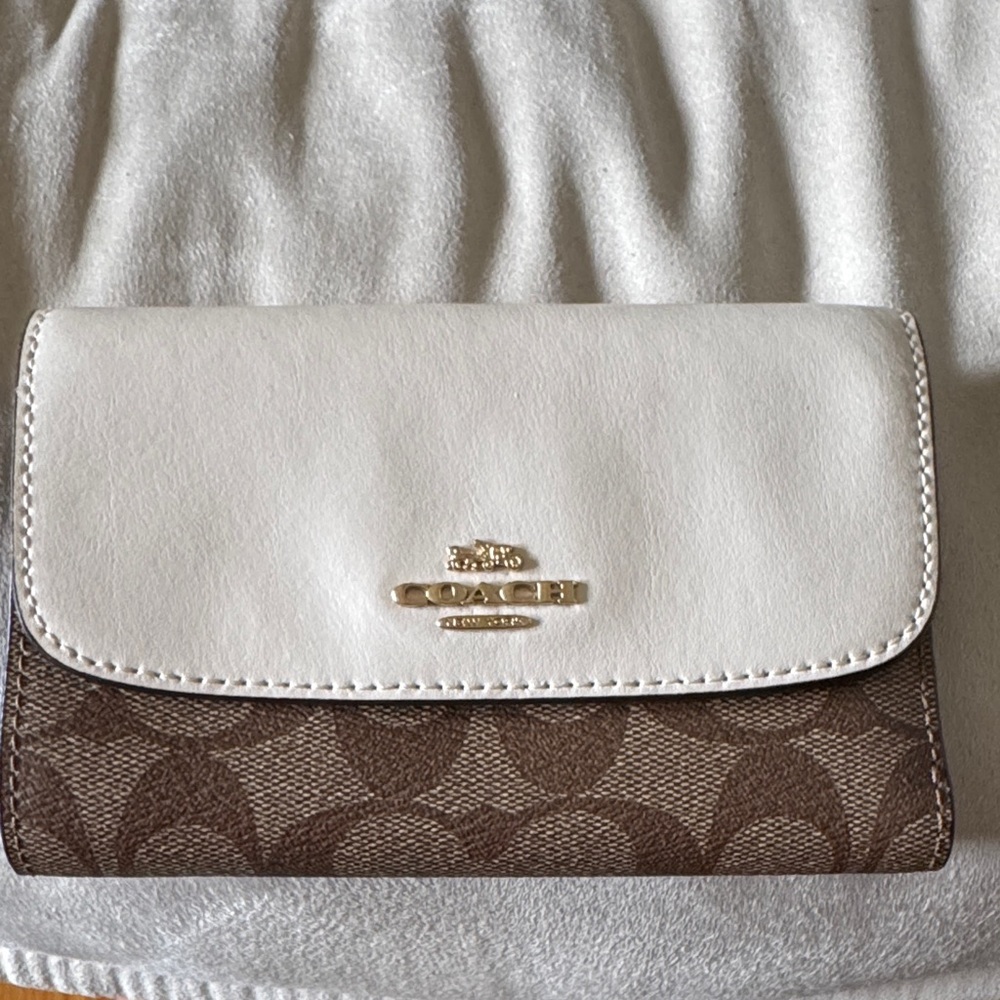 Coach White and Brown Signature Wallet